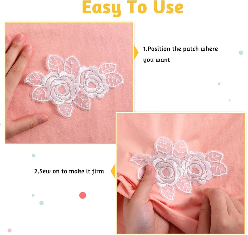 Jeffdad 12 Pcs Flower Lace Embroidered Applique 3D Floral Sew On Patches, for Dress Jeans Sweater Hats Bags Clothes Repairing Decorating Wedding Dress DIY Sewing Craft(White) - Image 5